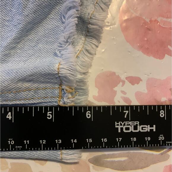 Overall Shorts Womens Medium Blue Denim Jeans Rainbow Details Festival Casual - Picture 5 of 15